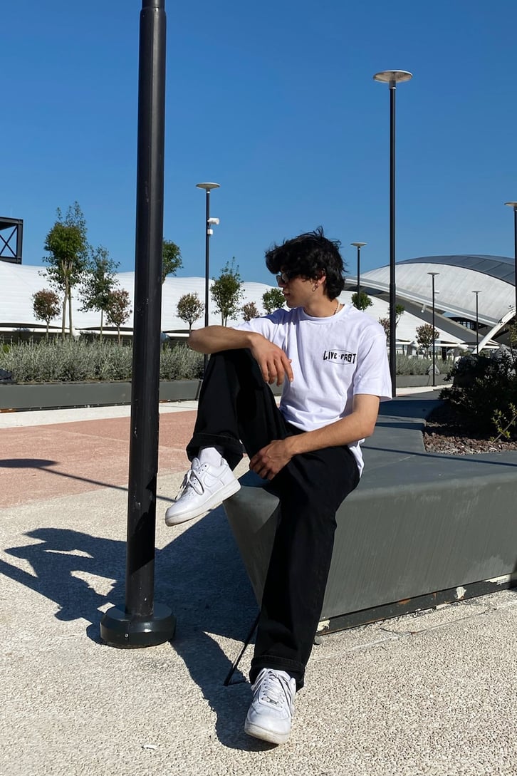 Live Fast Baskılı Oversize Tshirt