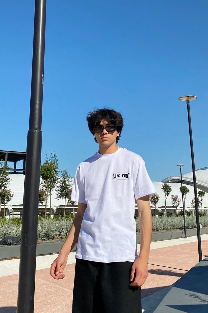 Live Fast Baskılı Oversize Tshirt