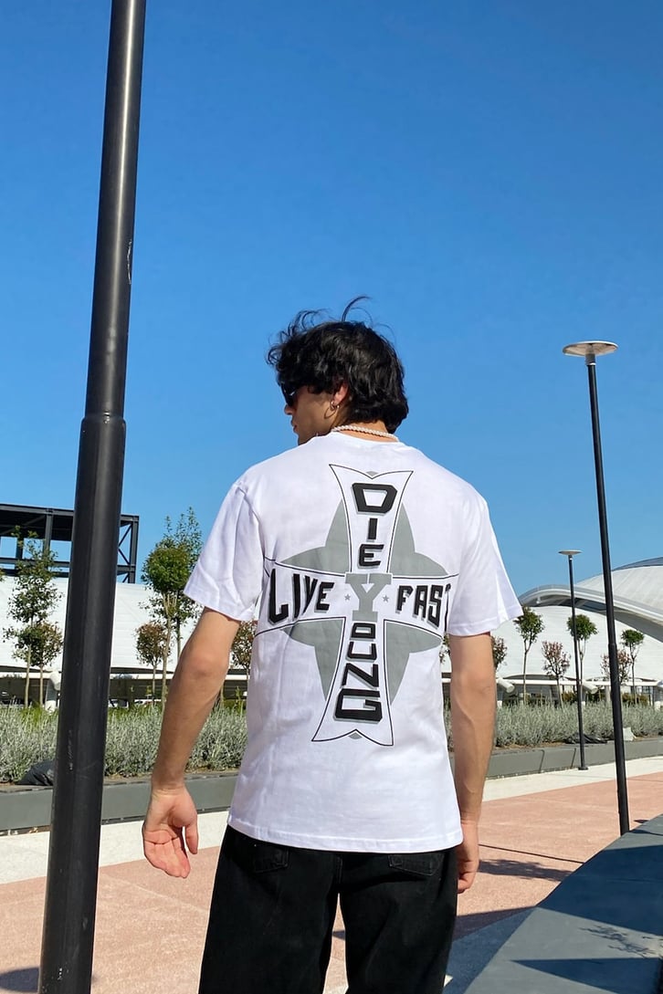 Live Fast Baskılı Oversize Tshirt