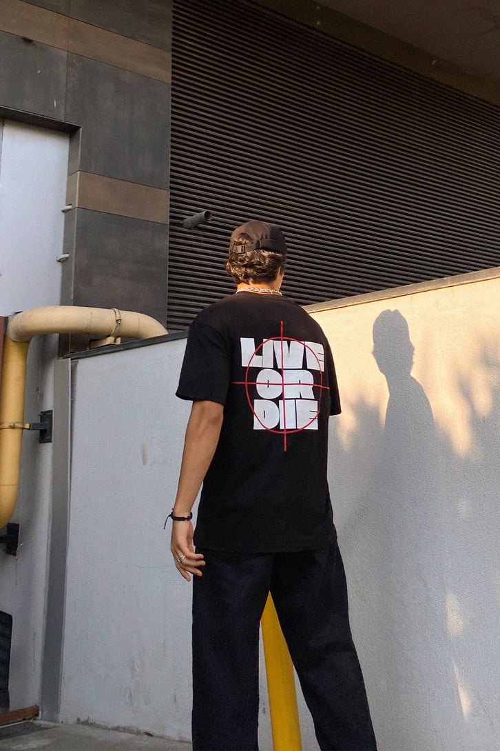 Live or Die Baskılı Oversize Tshirt