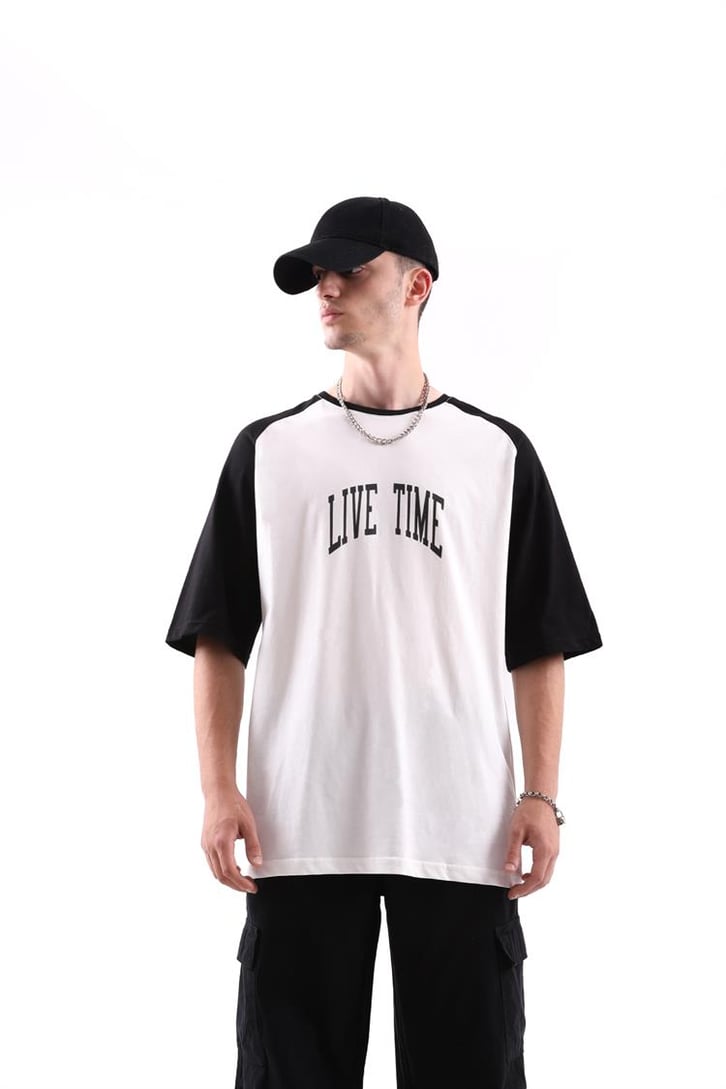Live Time Baskılı Oversize Tshirt