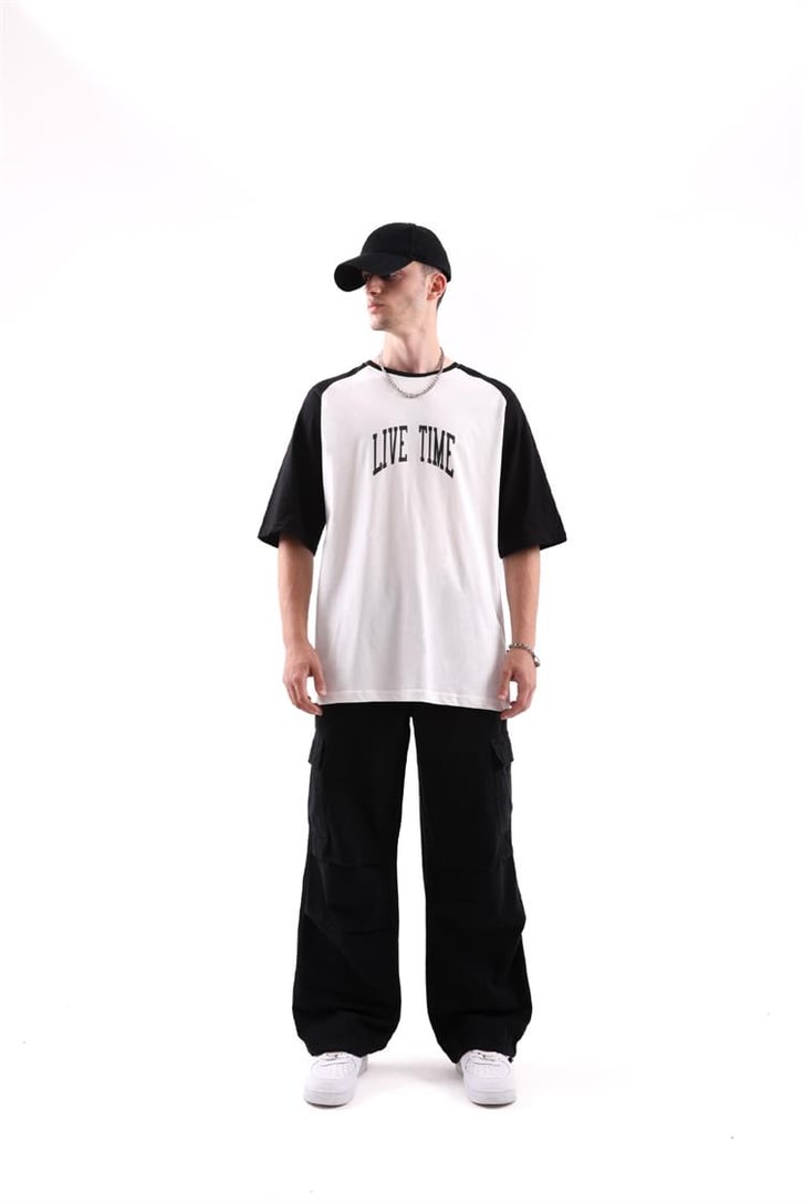 Live Time Baskılı Oversize Tshirt