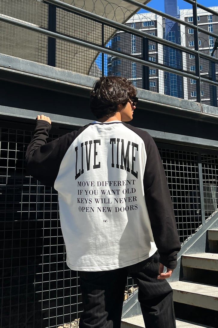 Live Time Baskılı Saks Mavisi Oversize Sweatshirt