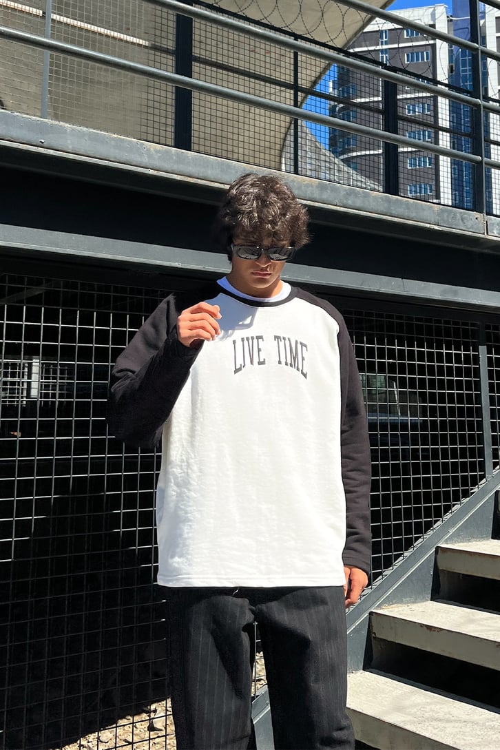 Live Time Baskılı Saks Mavisi Oversize Sweatshirt