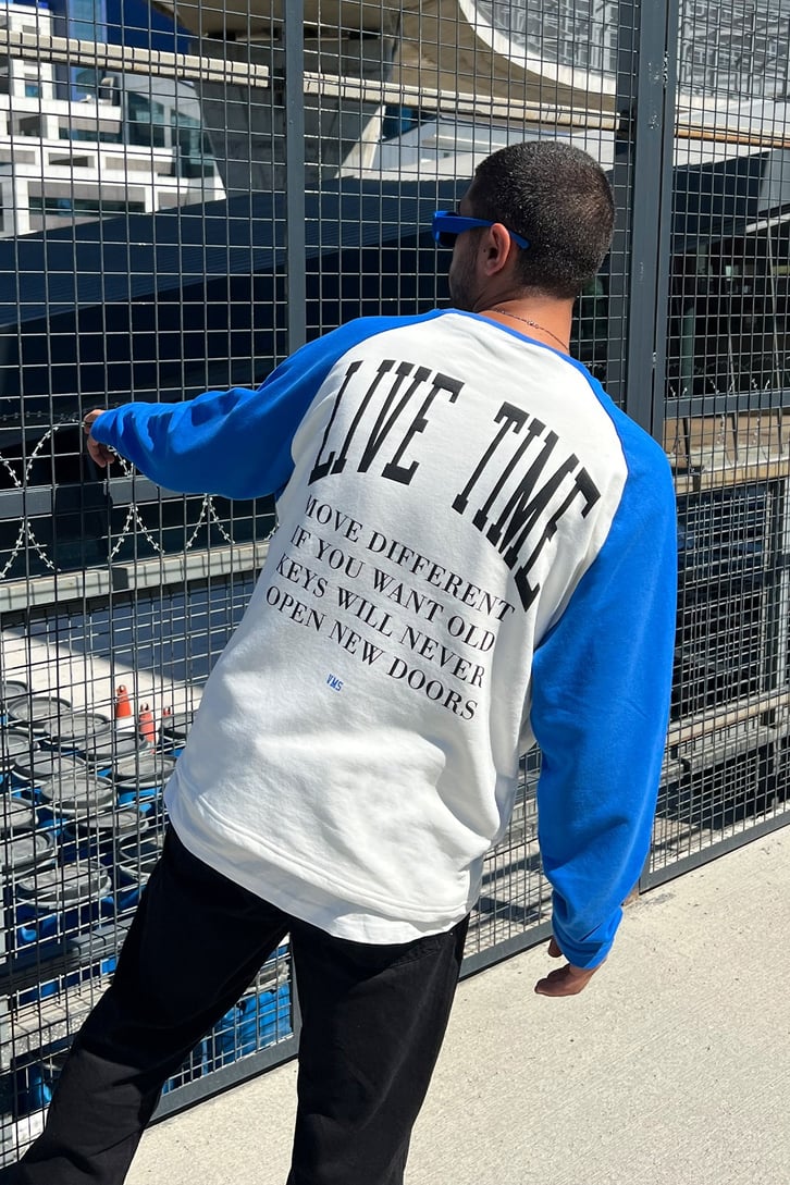 Live Time Baskılı Saks Mavisi Oversize Sweatshirt