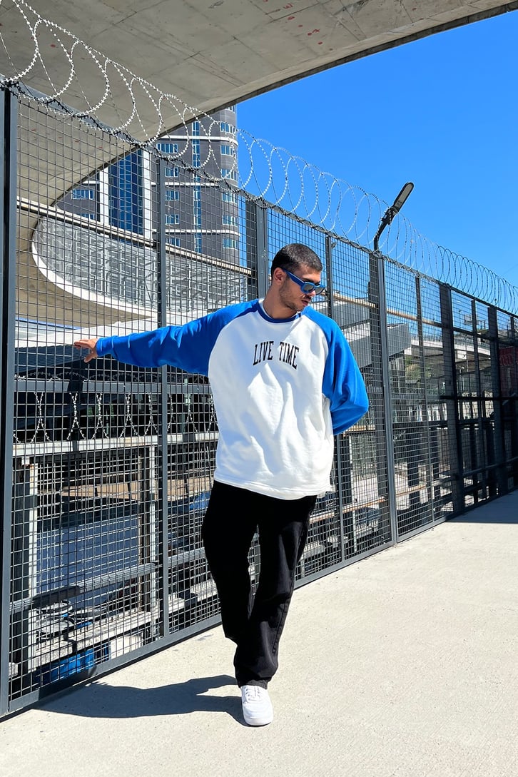 Live Time Baskılı Saks Mavisi Oversize Sweatshirt