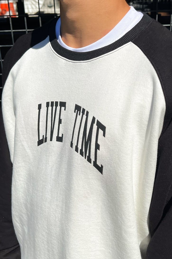 Live Time Baskılı Saks Mavisi Oversize Sweatshirt