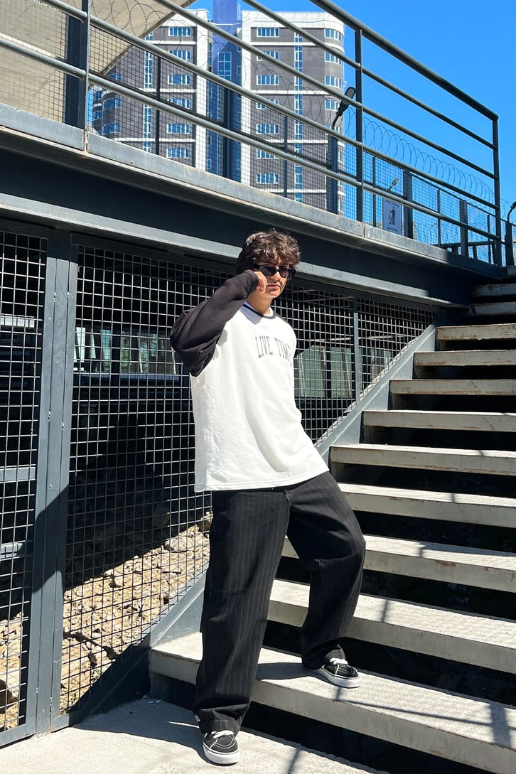 Live Time Baskılı Saks Mavisi Oversize Sweatshirt