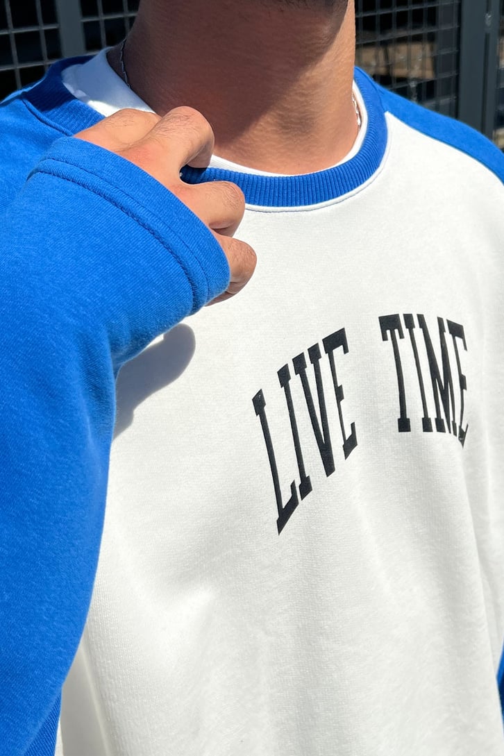 Live Time Baskılı Saks Mavisi Oversize Sweatshirt