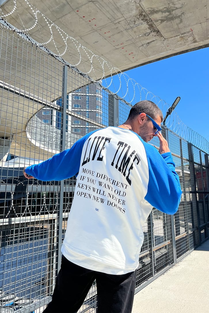 Live Time Baskılı Saks Mavisi Oversize Sweatshirt