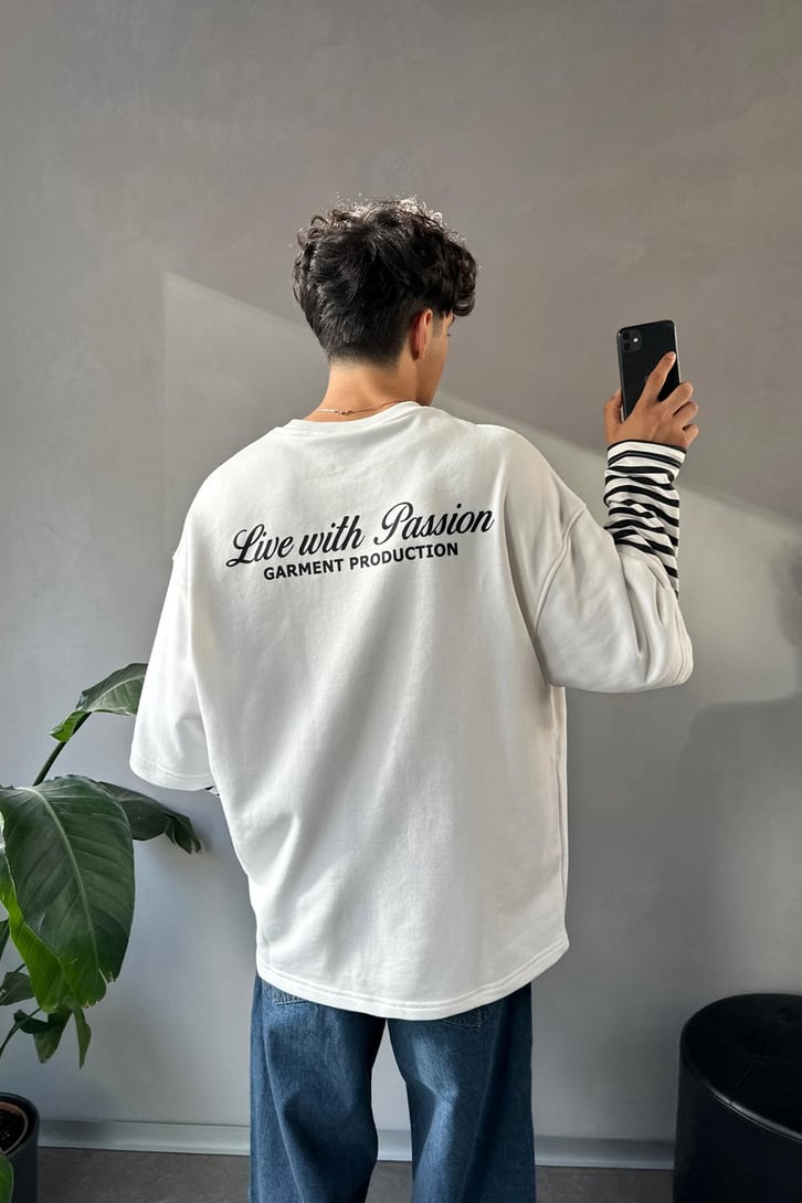 Live With Passion Baskılı Bisiklet Yaka Sweat
