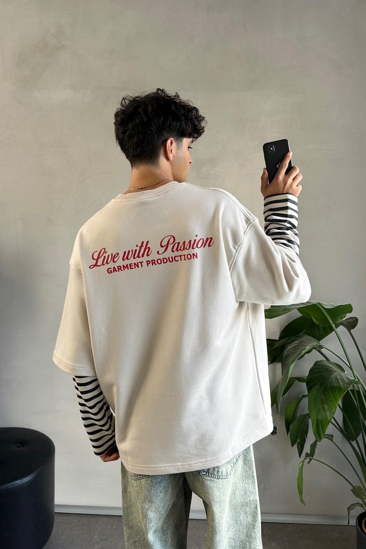 Live With Passion Baskılı Bisiklet Yaka Sweat