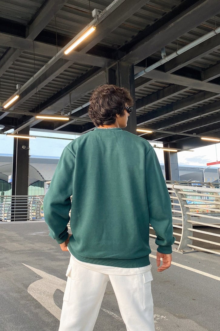 Lmtd Nakışlı Yeşil Oversize Sweatshirt