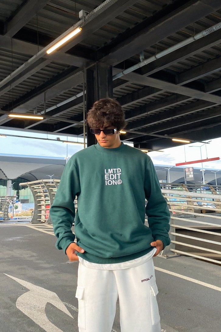 Lmtd Nakışlı Yeşil Oversize Sweatshirt