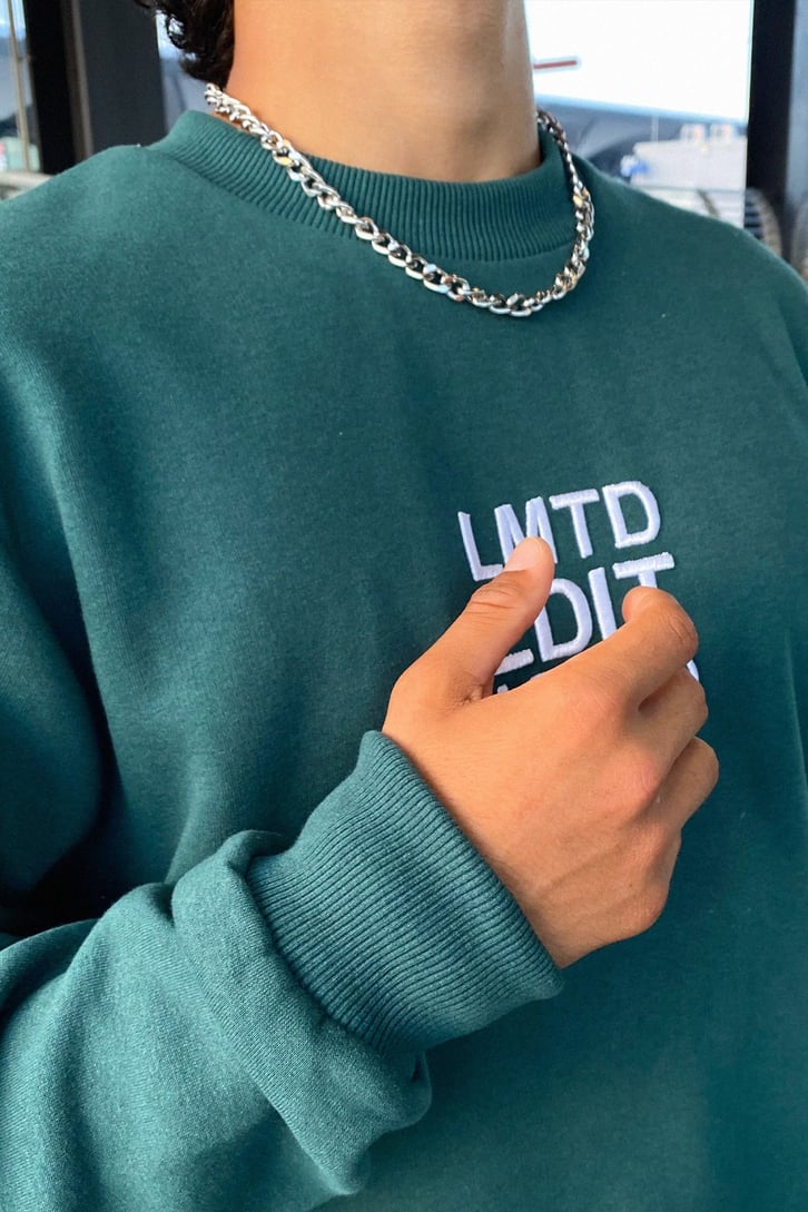 Lmtd Nakışlı Yeşil Oversize Sweatshirt