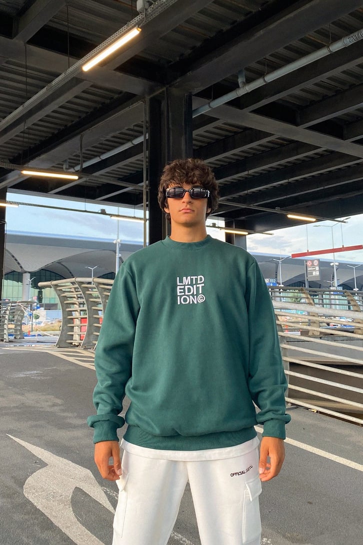 Lmtd Nakışlı Yeşil Oversize Sweatshirt