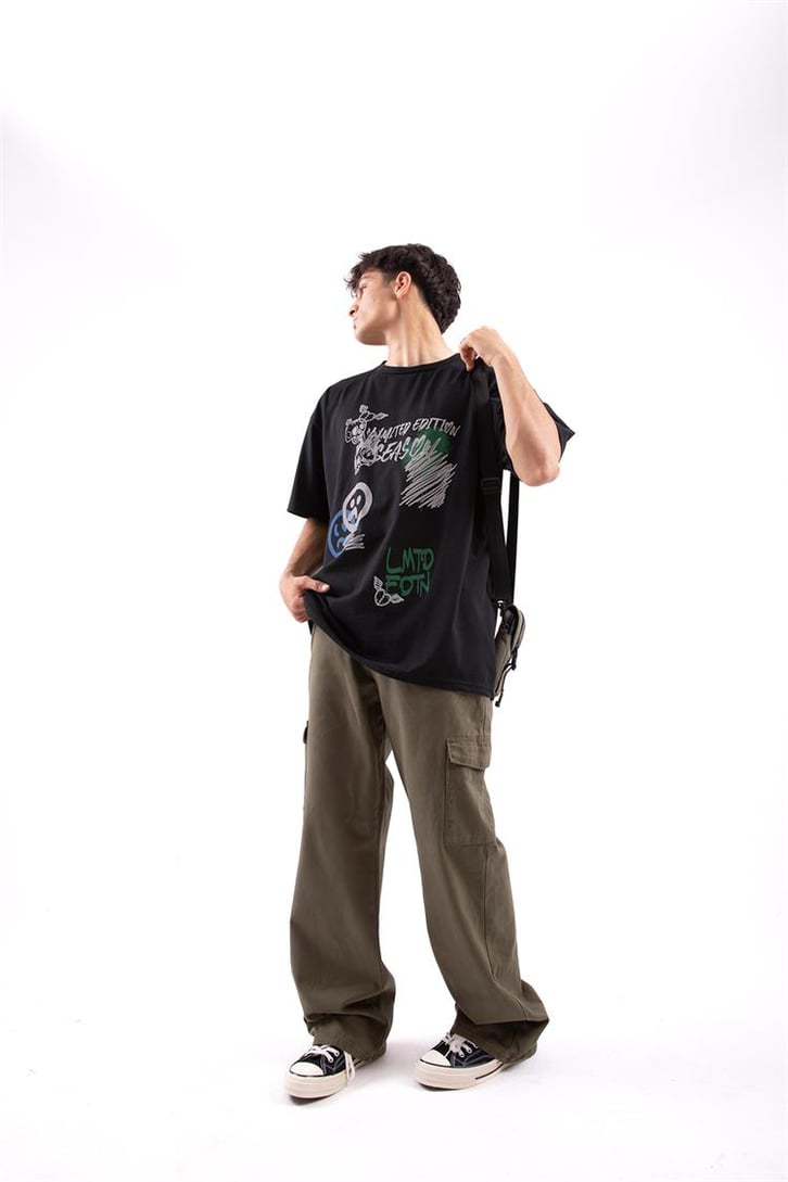 Lmtd Smile Siyah Oversize Tshirt
