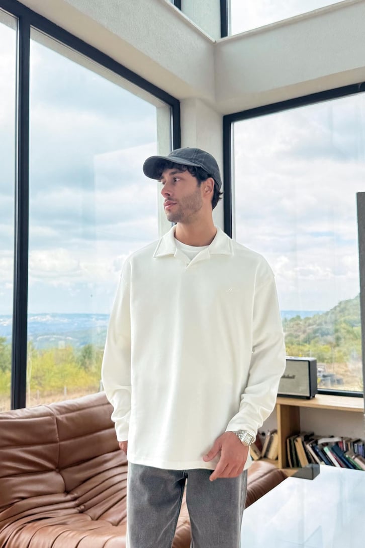 Local Nakışlı Polo Yaka Sweatshirt