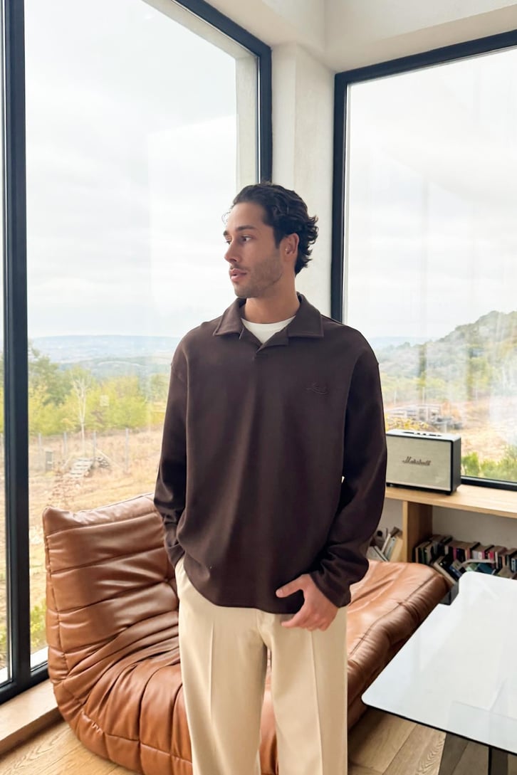 Local Nakışlı Polo Yaka Sweatshirt