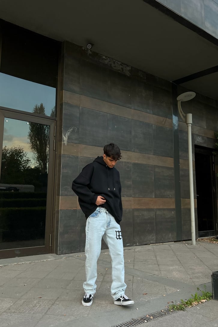 Logo Baskılı Buz Mavi Regular Fit Jean