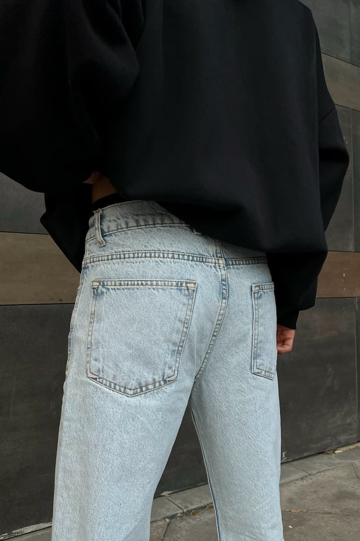 Logo Baskılı Buz Mavi Regular Fit Jean