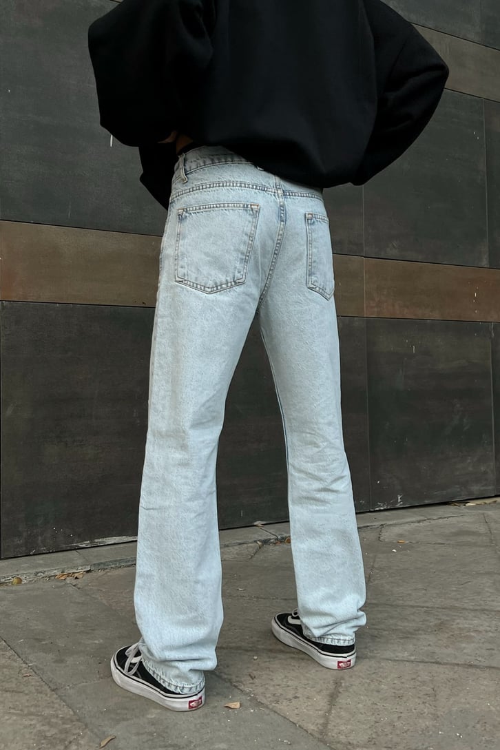 Logo Baskılı Buz Mavi Regular Fit Jean
