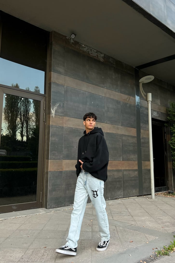 Logo Baskılı Buz Mavi Regular Fit Jean