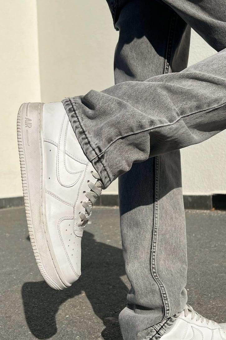 Logo Baskılı Gri Acid Wash Regular Fit Jean
