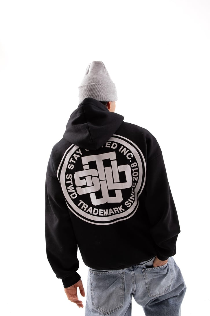 Logo Baskılı Siyah Oversize Hoodie