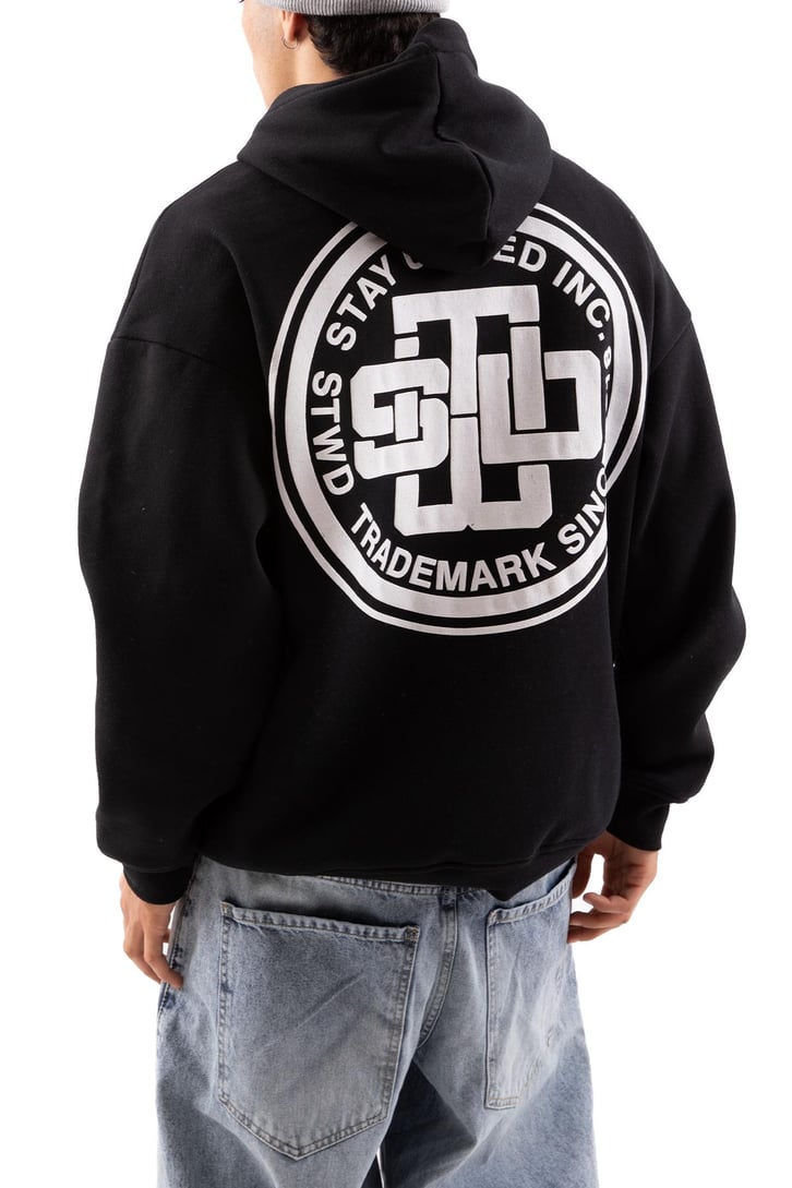 Logo Baskılı Siyah Oversize Hoodie