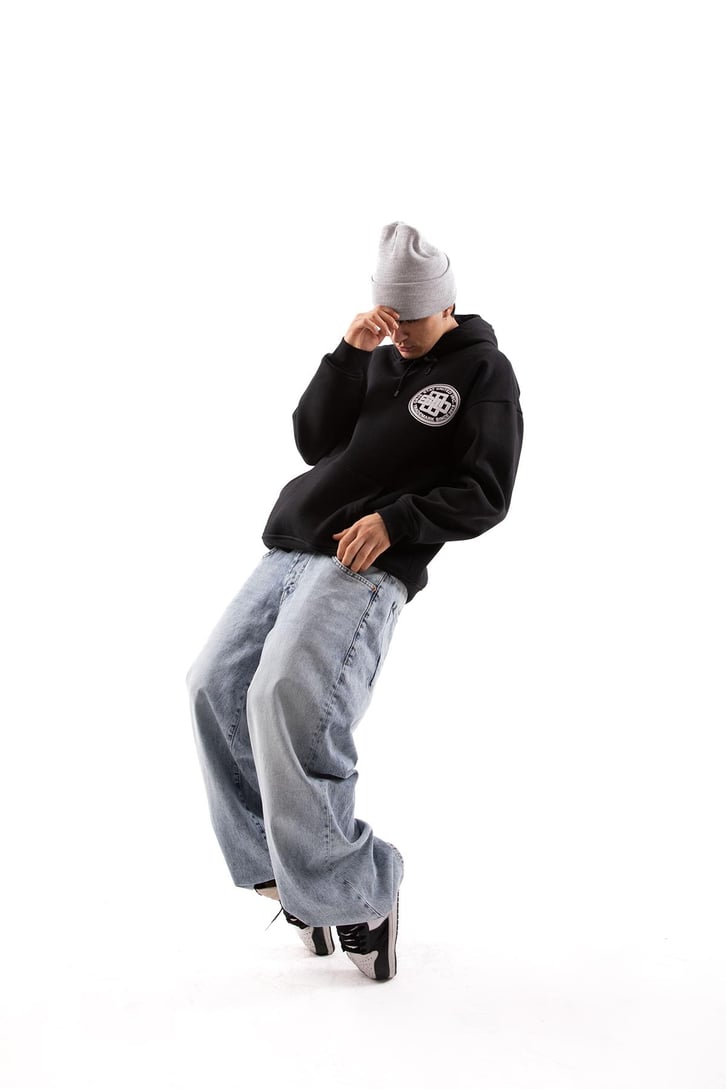Logo Baskılı Siyah Oversize Hoodie