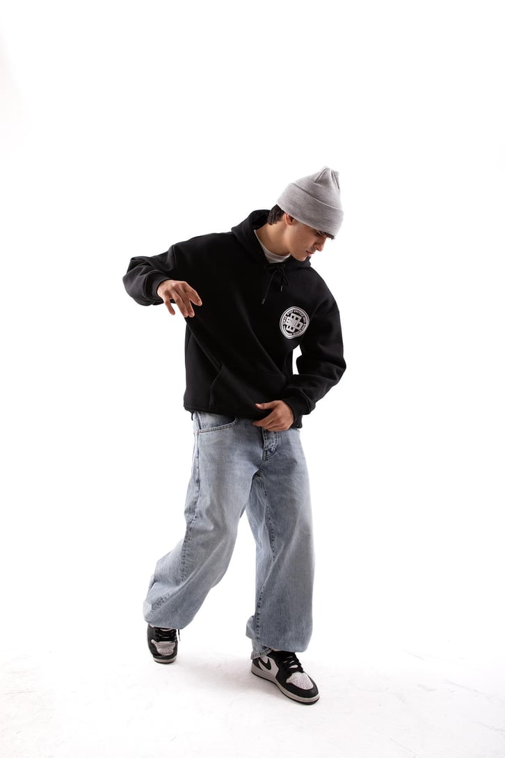 Logo Baskılı Siyah Oversize Hoodie