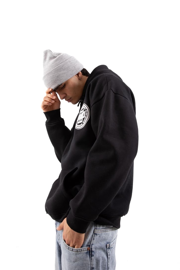 Logo Baskılı Siyah Oversize Hoodie