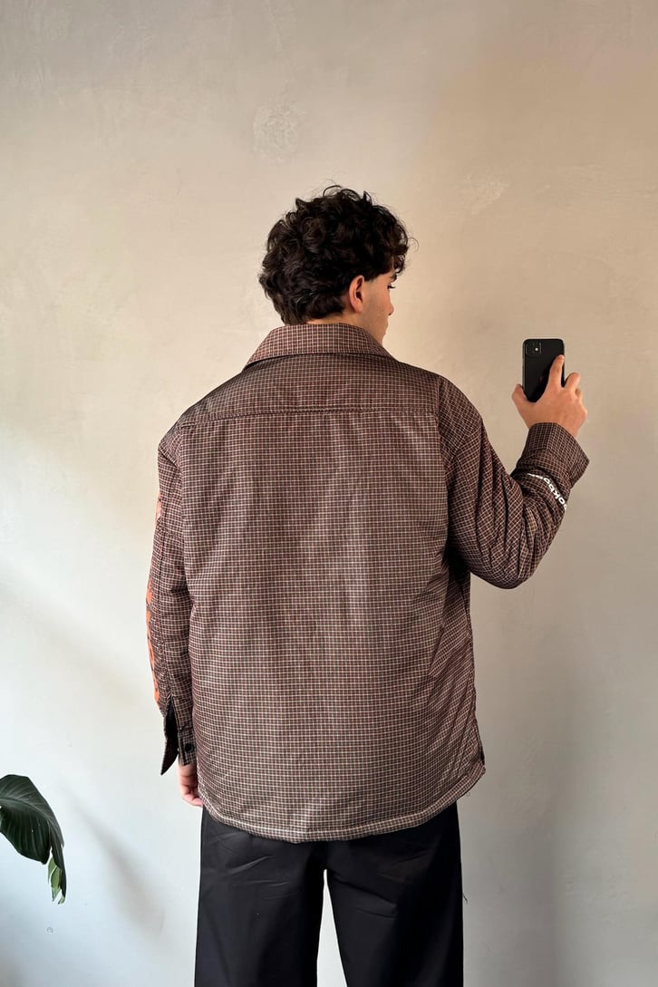 Look Book Baskılı Kahverengi Oversize Şişme Gömlek