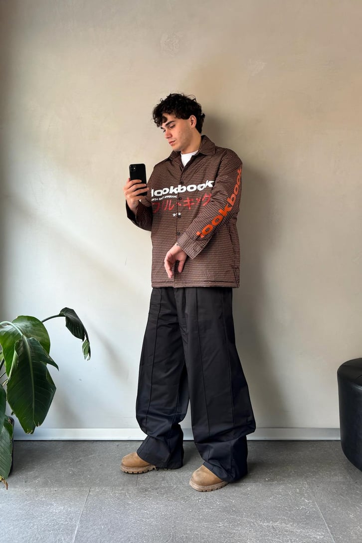Look Book Baskılı Kahverengi Oversize Şişme Gömlek