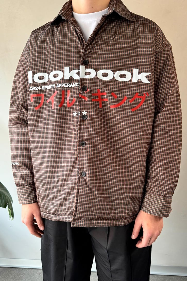 Look Book Baskılı Kahverengi Oversize Şişme Gömlek