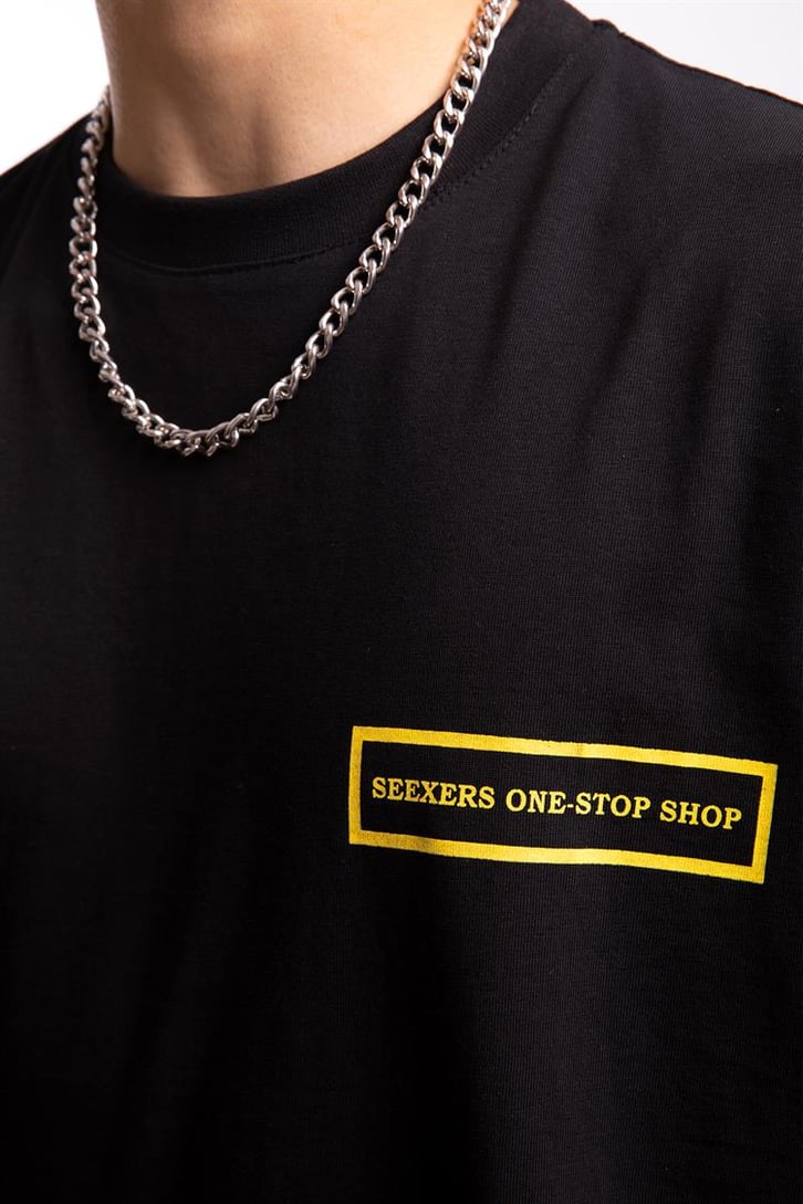 Look Mom Sırt Baskılı Siyah Oversize Tişört