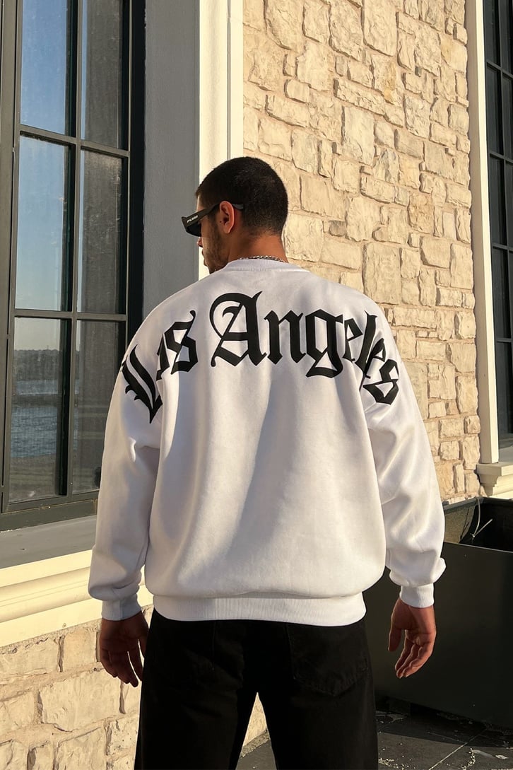 Los Angeles Baskılı BeyazOversize Sweatshirt