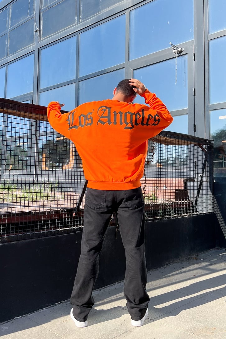 Los Angeles Baskılı Turuncu Oversize Sweatshirt