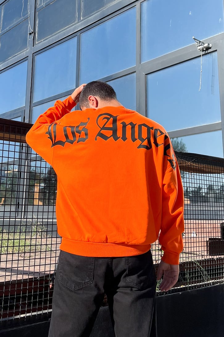 Los Angeles Baskılı Turuncu Oversize Sweatshirt