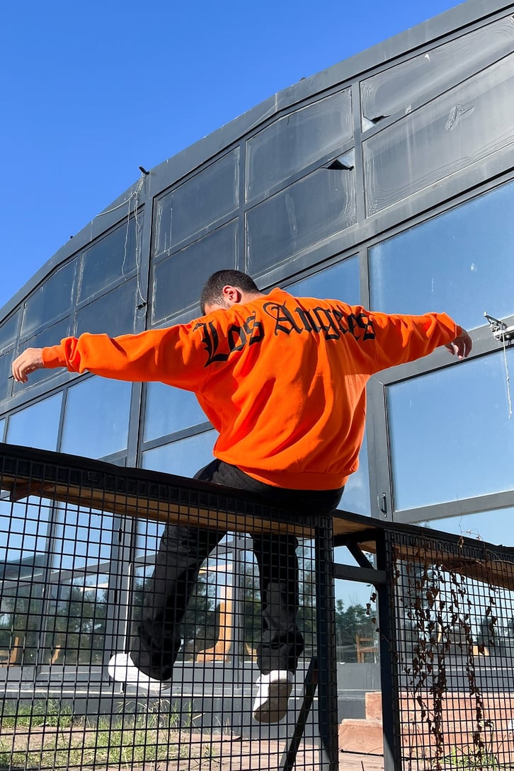 Los Angeles Baskılı Turuncu Oversize Sweatshirt