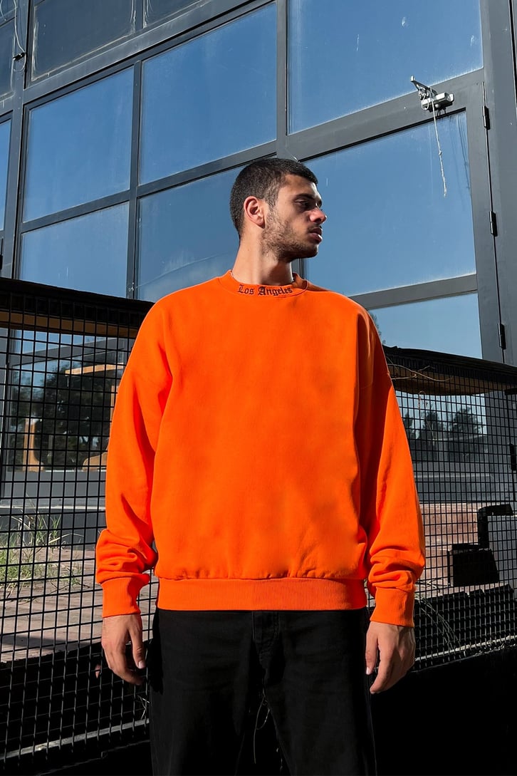 Los Angeles Baskılı Turuncu Oversize Sweatshirt