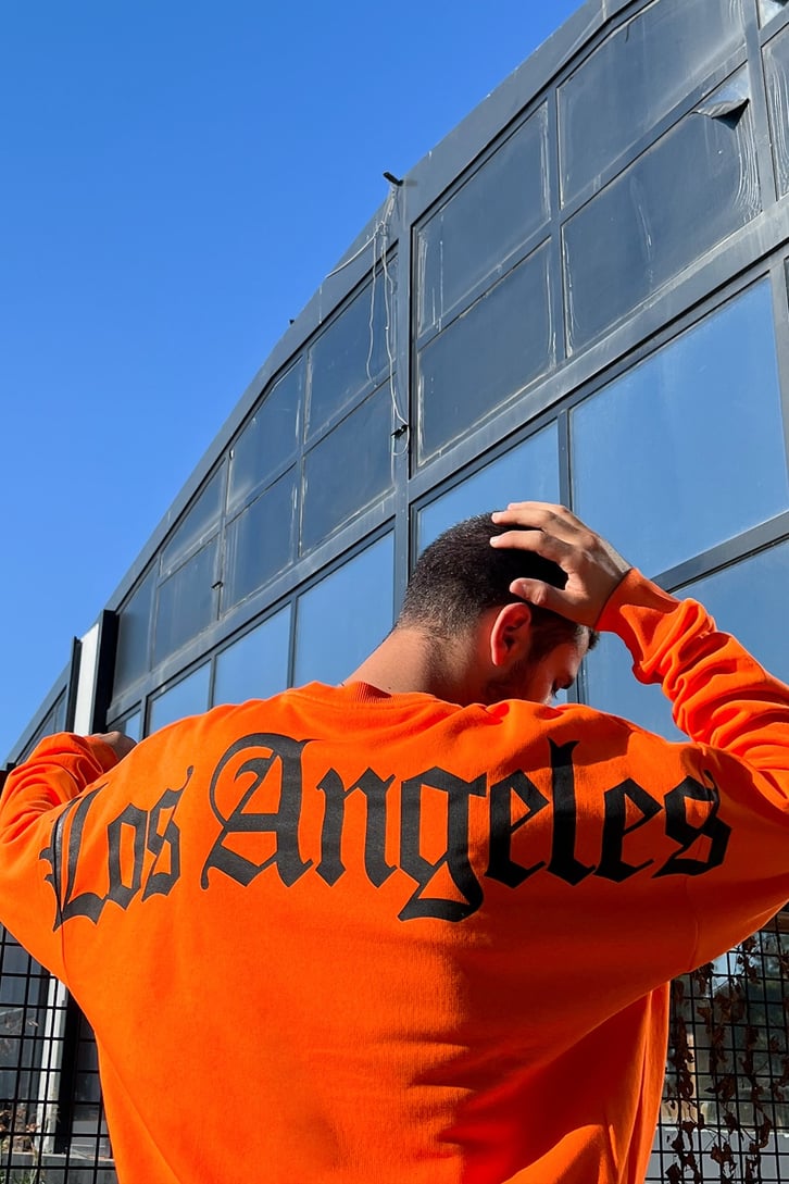 Los Angeles Baskılı Turuncu Oversize Sweatshirt