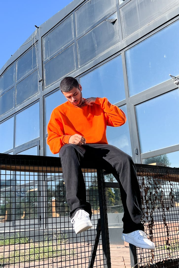 Los Angeles Baskılı Turuncu Oversize Sweatshirt