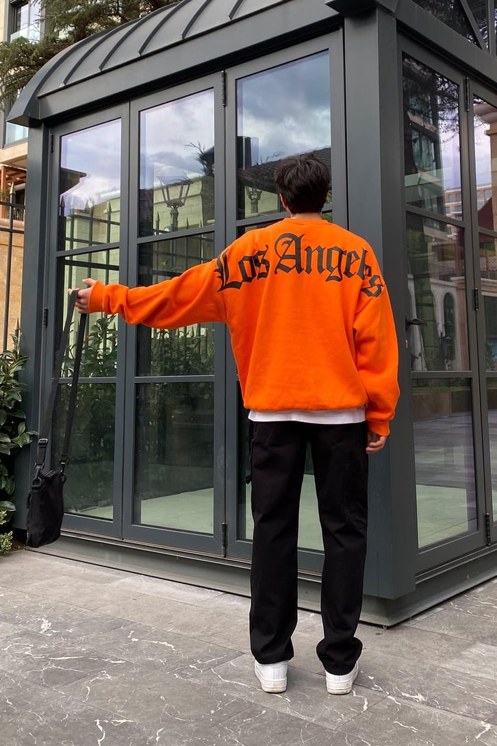 Los Angeles Golden Orange Oversize Printed Sweatshirt
