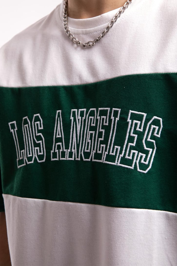 Los Angeles Nakışlı Çizgili Oversize Tshirt