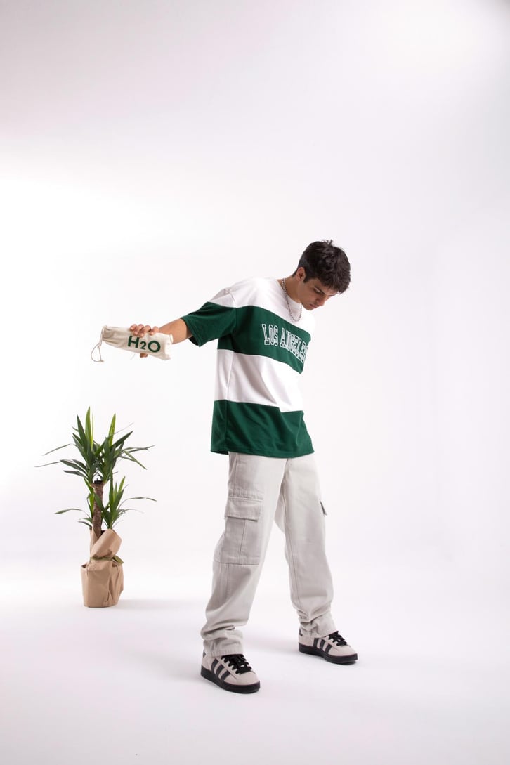Los Angeles Nakışlı Çizgili Oversize Tshirt