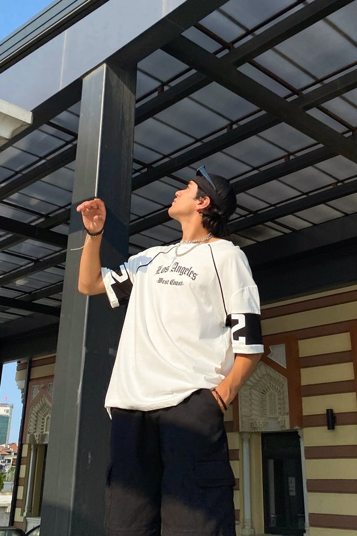 Los Angeles Sırt Baskılı Beyaz Oversize Tshirt
