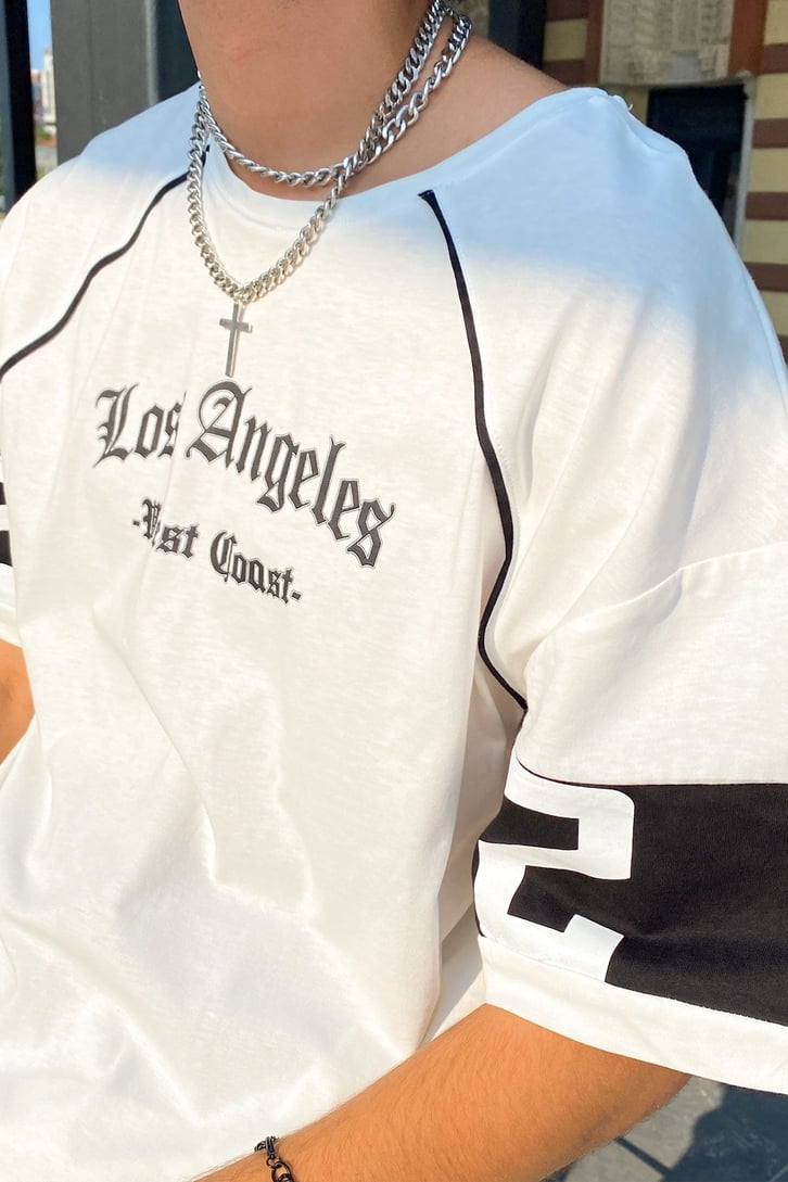 Los Angeles Sırt Baskılı Beyaz Oversize Tshirt