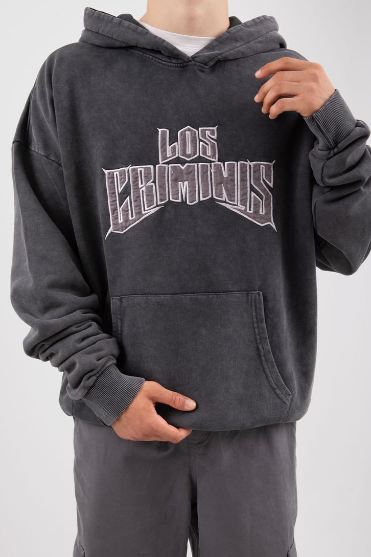 Los Criminis Baskılı Acid Wash Oversize Hoodie